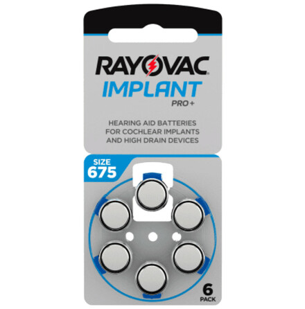 675 6-Pack Implant Pro+ Rayovac Cochlear CI - Hrapparatsbatterier